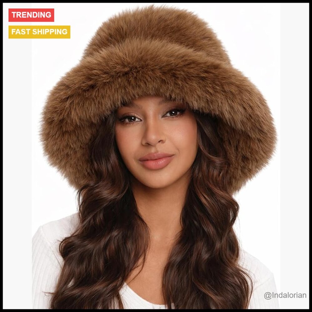 Oversized Faux Fur Bucket Hat Warm Plush Winter Style Fluffy Soft Statement